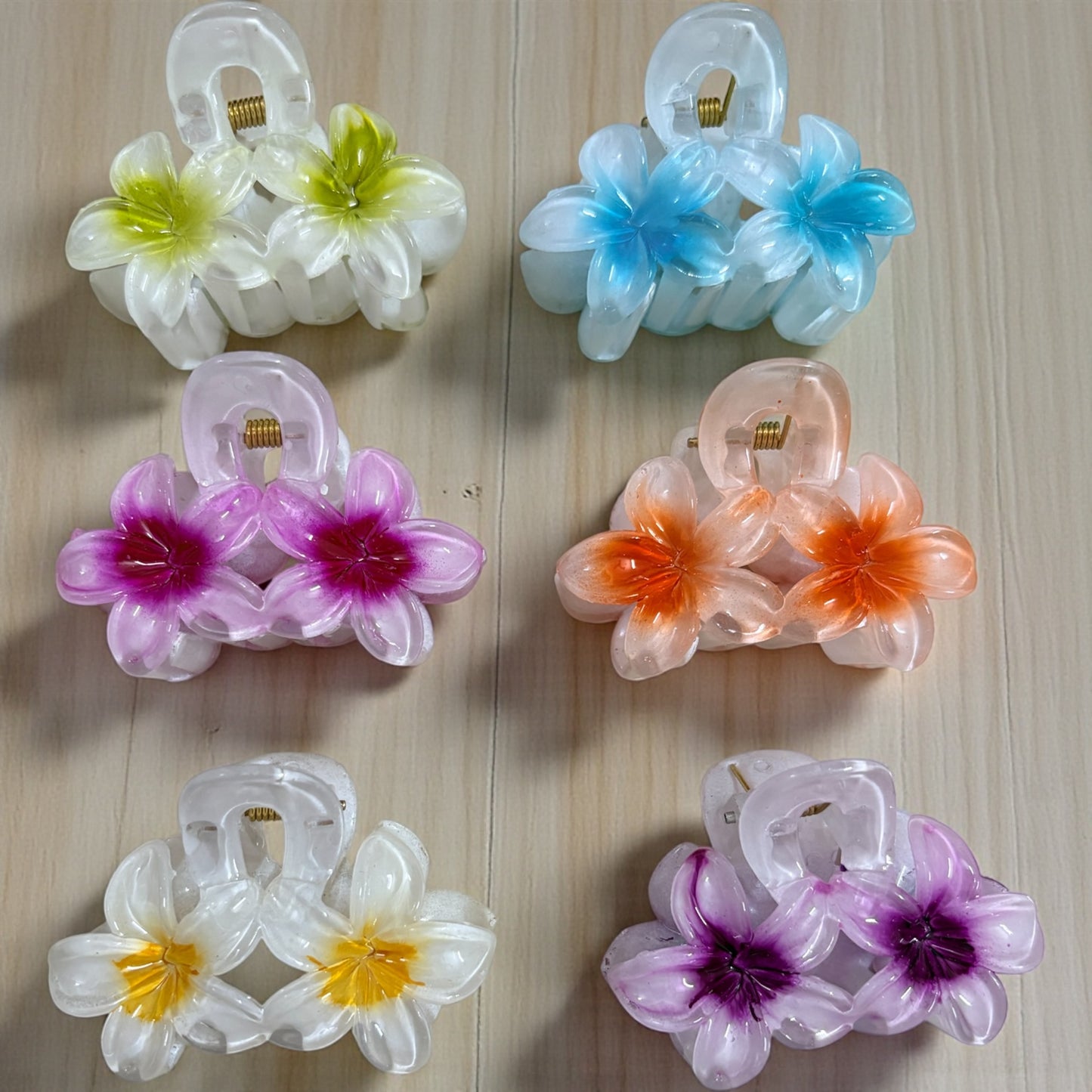 Dual Daisy Flower Korean Hair Claw Clips - Pack of 6 Pcs