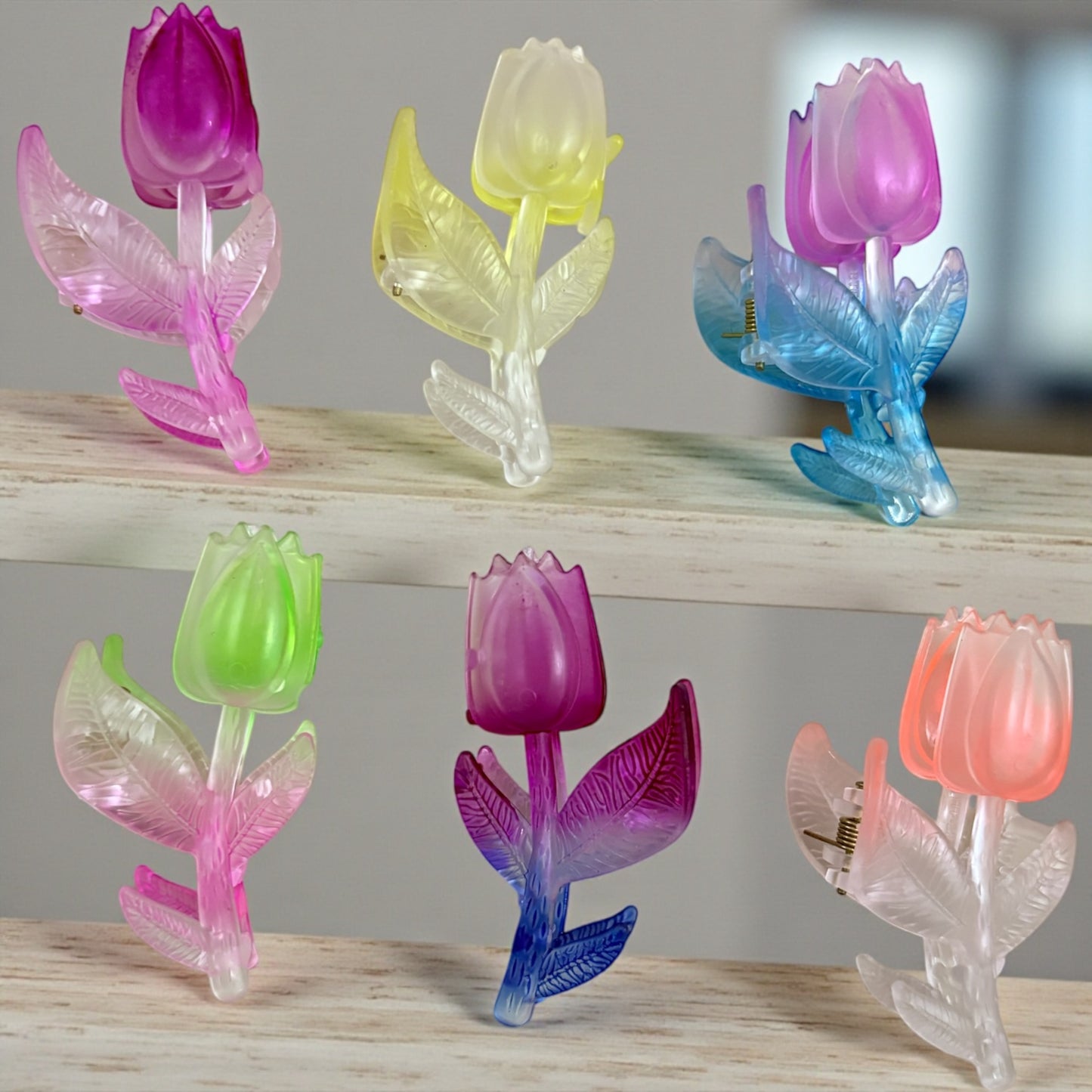 Multicolor Frozen Matte Tulip Korean Hair Clips - Pack of 6 Pcs