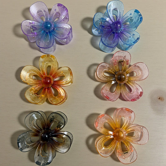 Premium Glitter Floral Hair Clips (Big) - Pack of 6 Pcs