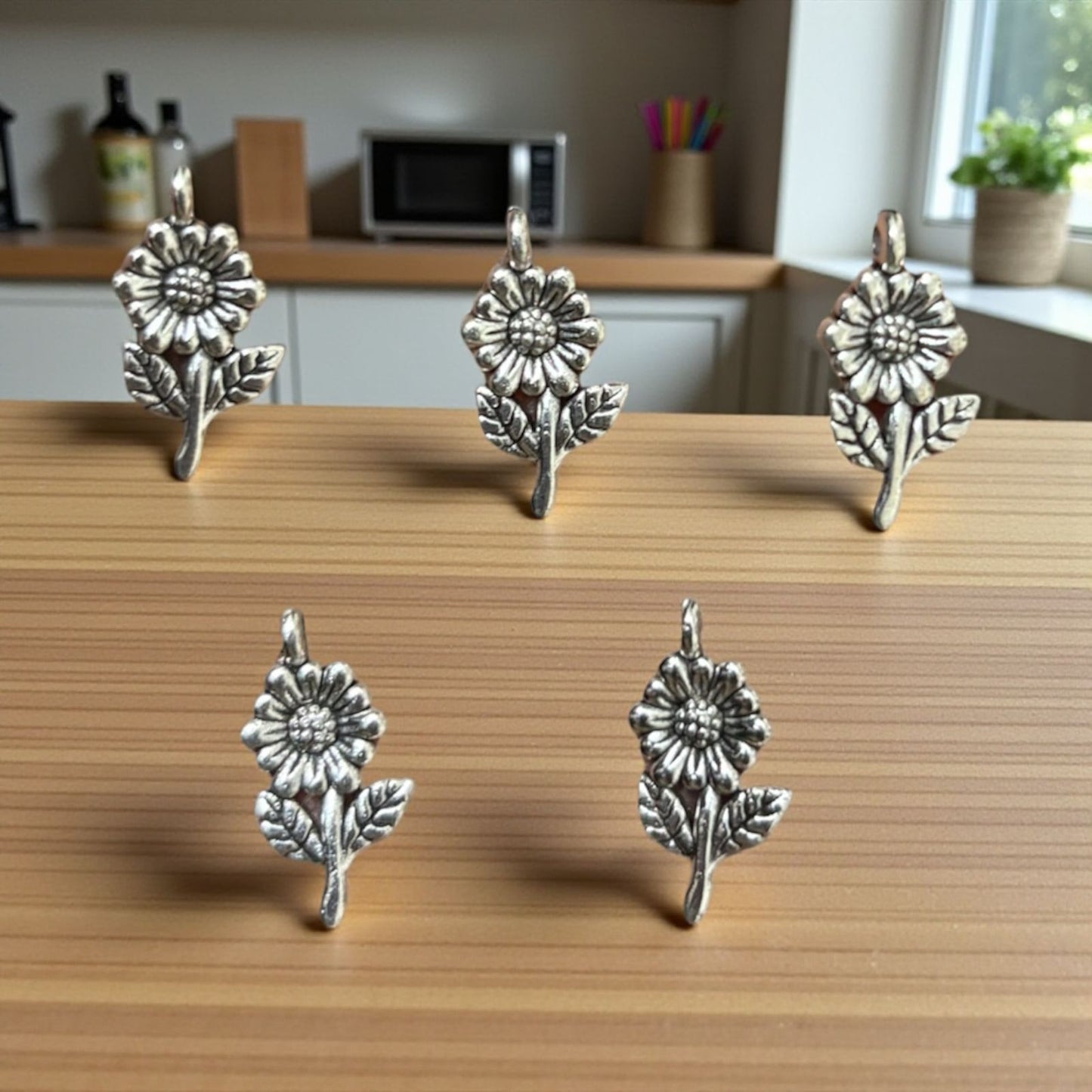 Sunflower Metal Charm - Silver (3 pcs)