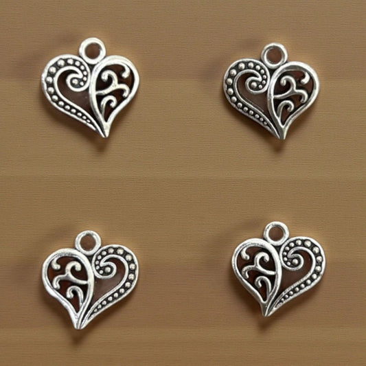 Fancy Heart Metal Charm - Silver (3 pcs)