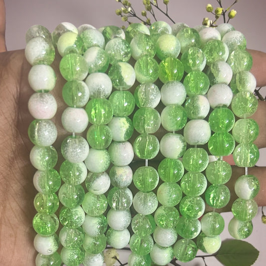 Milky Crackle Beads 8mm - Dark Green & White