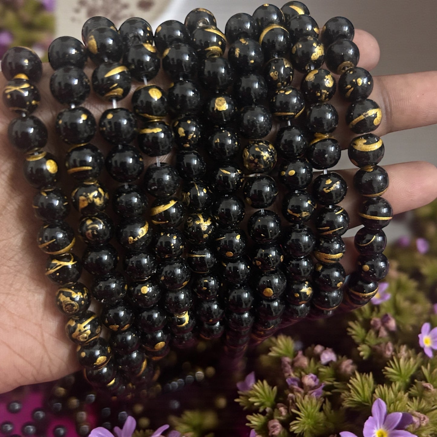 Black with Golden Line Jelly Beads 8mm