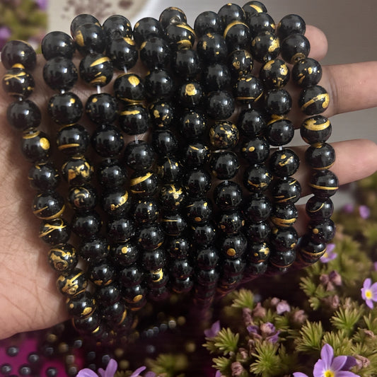 Black with Golden Line Jelly Beads 8mm