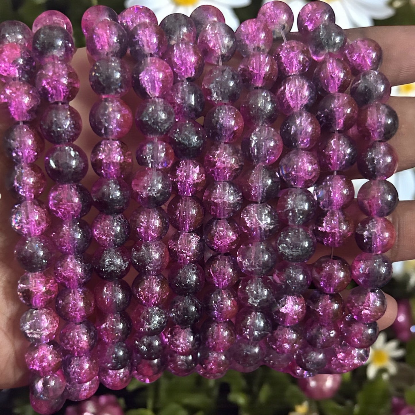 Crackle Beads 8mm - Light Purple & Black