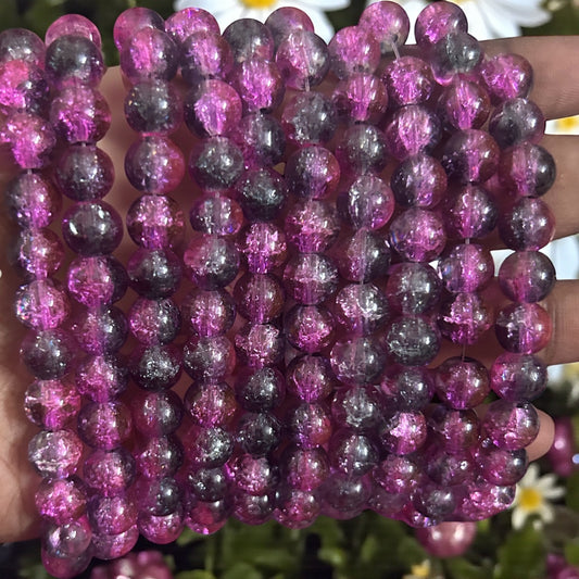 Crackle Beads 8mm - Light Purple & Black