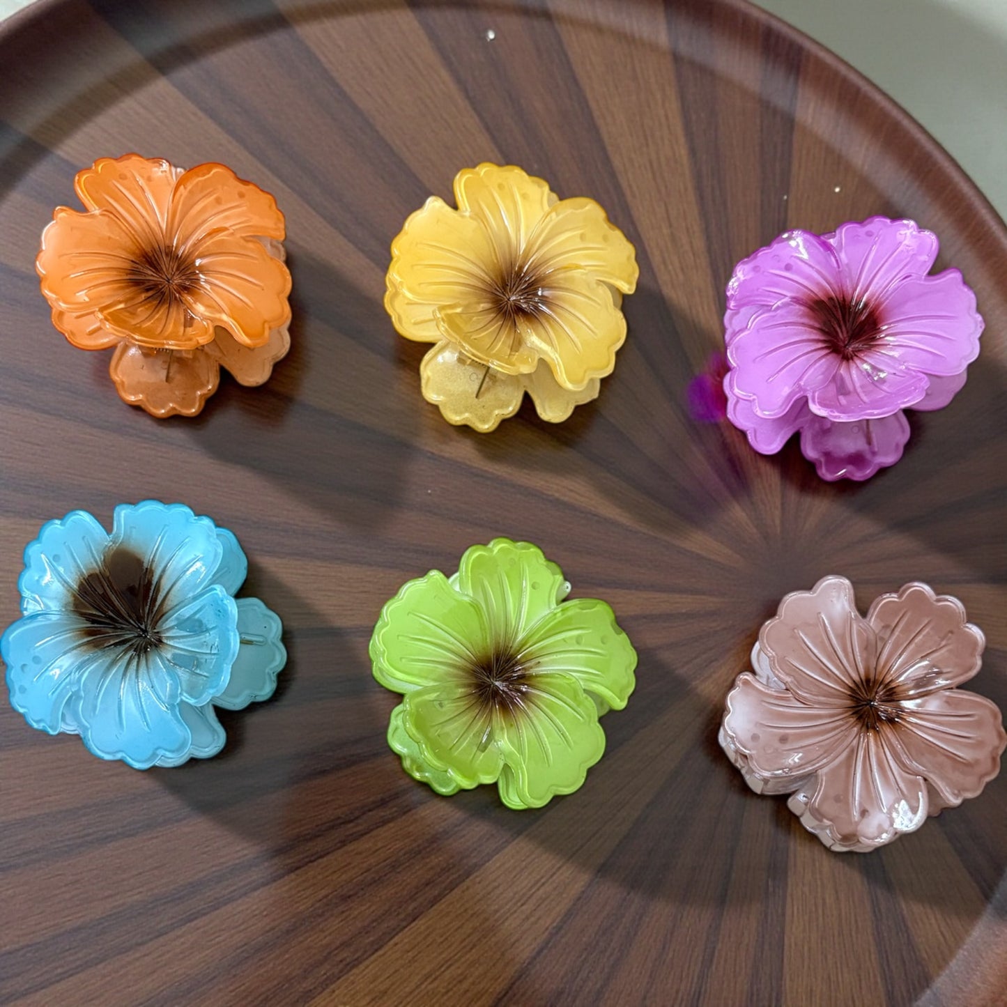 Multicolor Hibiscus Korean Hair Claw Clips - Pack of 6 Pcs JHKC1000037