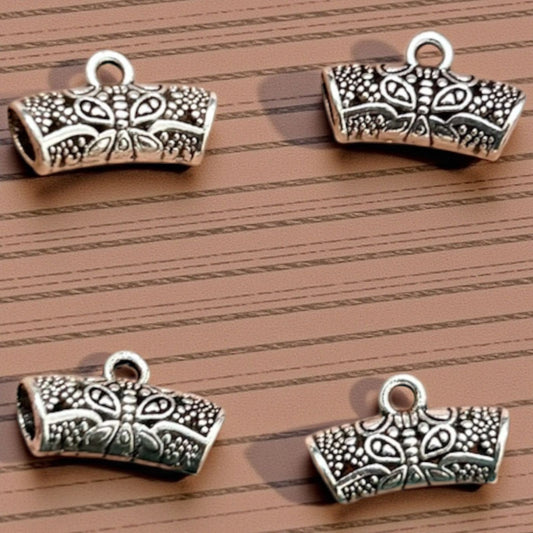 Antique Silver Curve Spacer with Connector 3Pcs