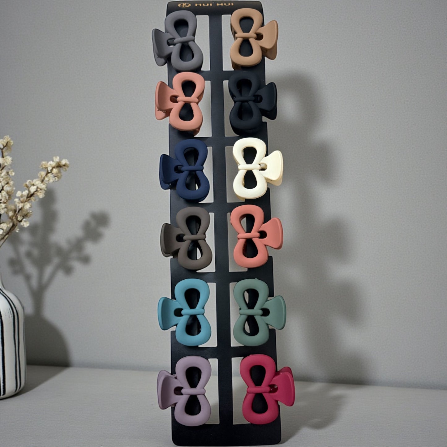 Matte Finish Bow Clips (Medium) - Pack of 12 Pcs JHKC100064
