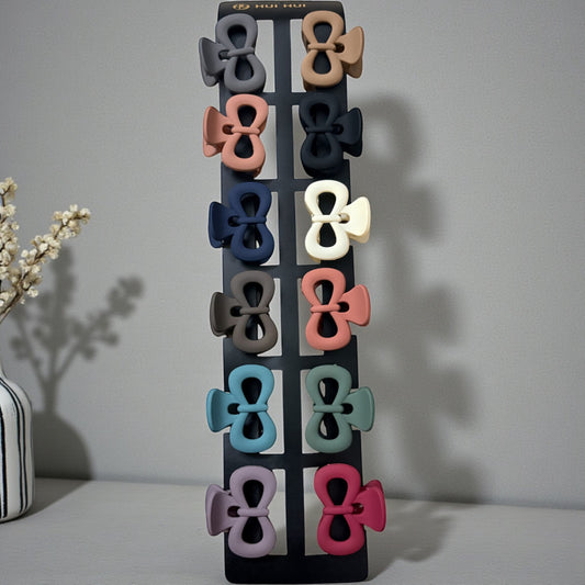Matte Finish Bow Clips (Medium) - Pack of 12 Pcs JHKC100064
