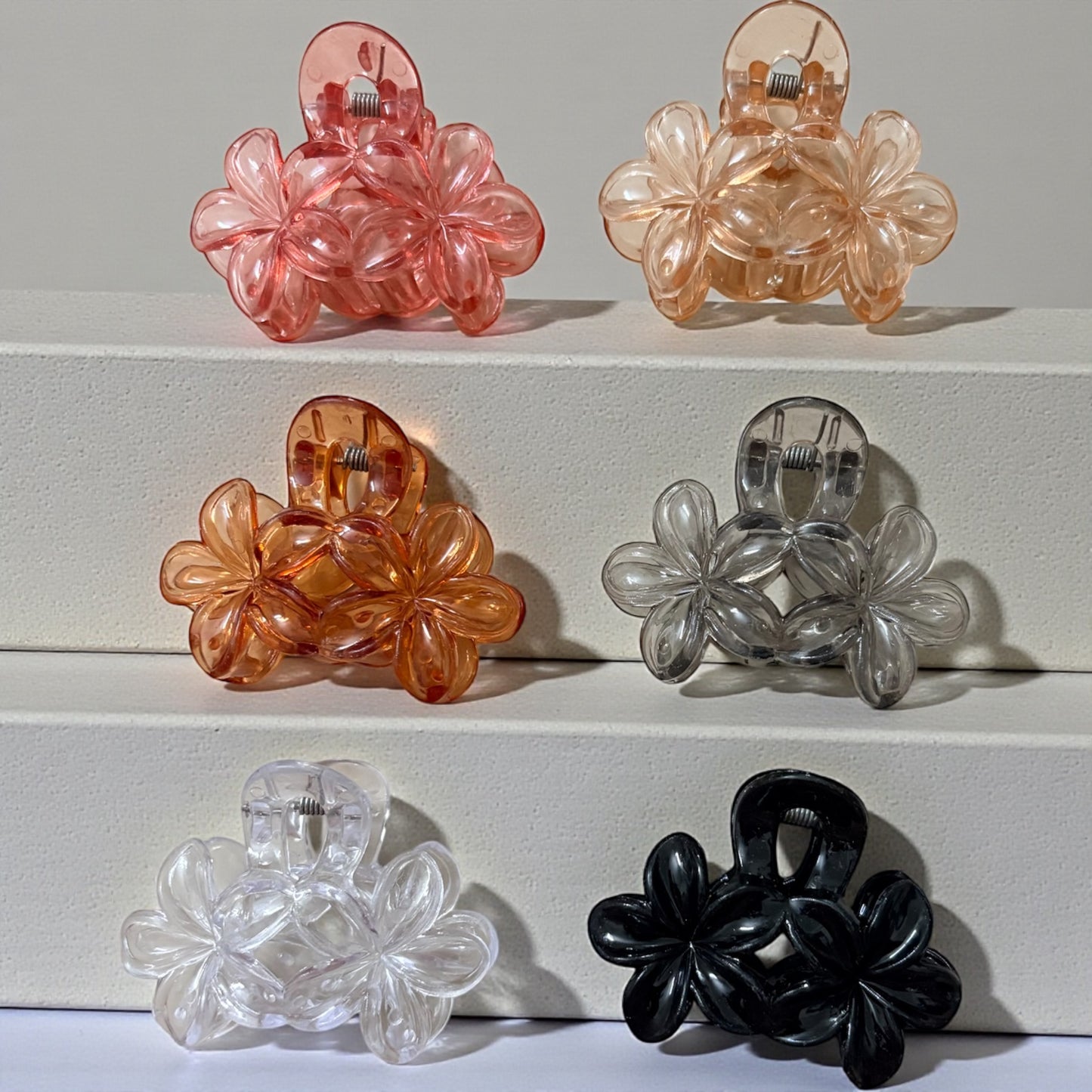 Glossy Dual Daisy Korean Hair Clips (Medium) 6 Pcs - JHKC100075