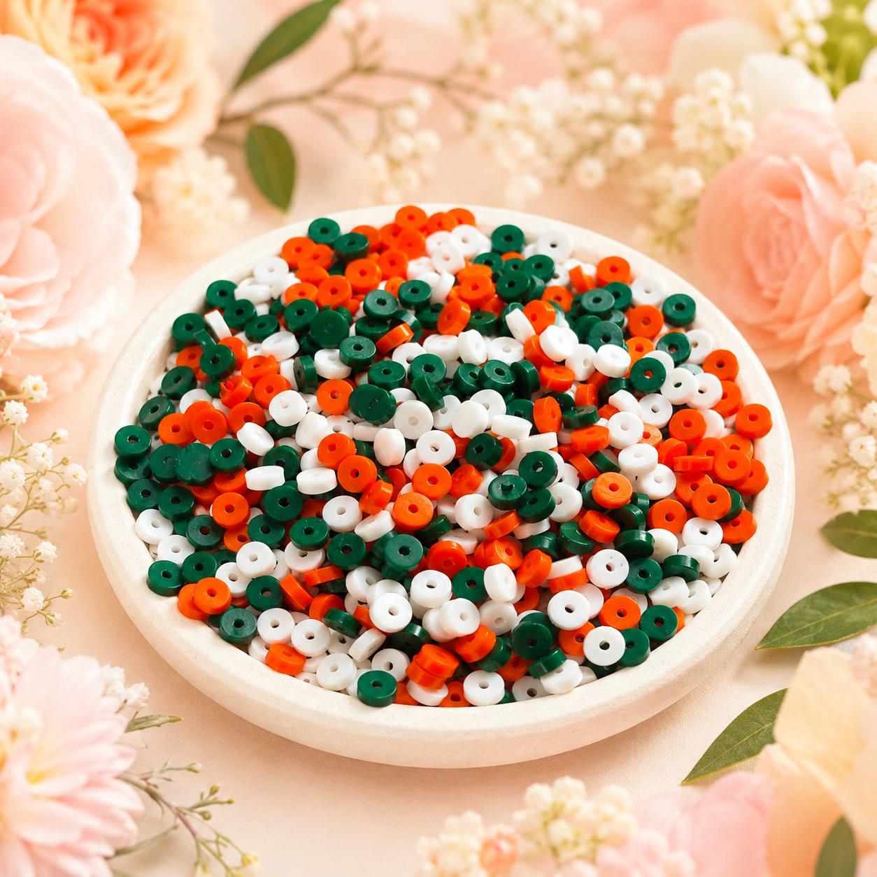 Tricolor Flat Disc Polymer Clay Beads (10gms)