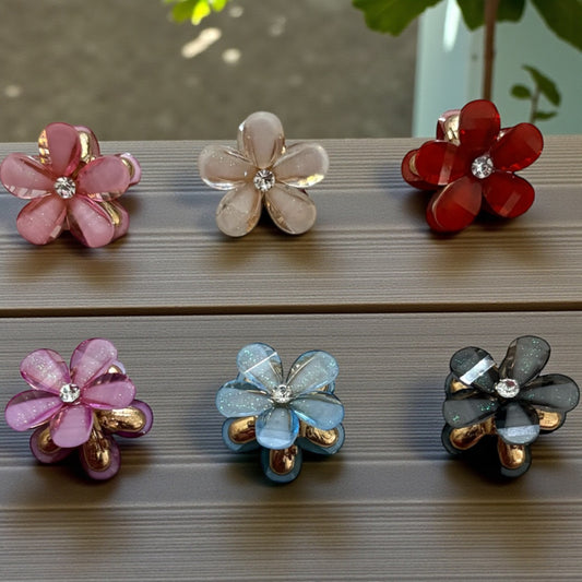 Glitter Flower Korean Hair Clips (Small) - Pack of 6 Pcs JHKC100146