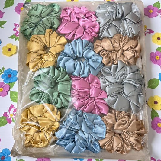 Multicolor Satin Scrunchies - Large (Pack of 12 pcs)- JHKC100182