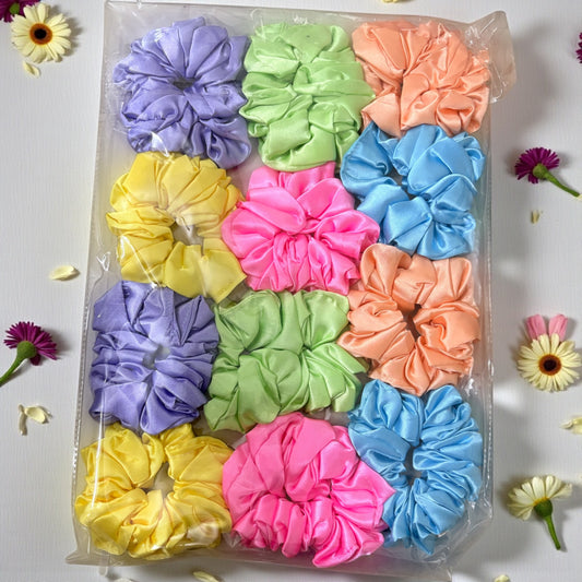 Multicolor Satin Scrunchies - Large (Pack of 12 pcs)- JHKC100184