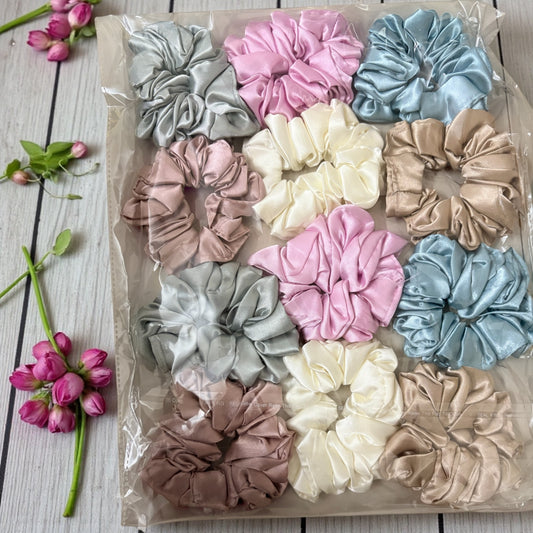 Multicolor Satin Scrunchies - Large (Pack of 12 pcs)- JHKC100183