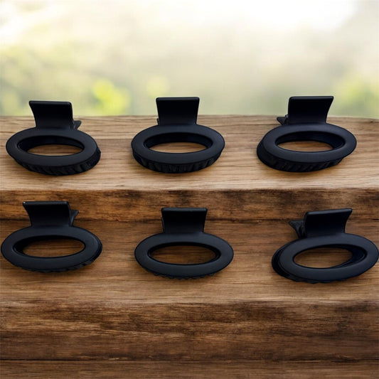 Oval Matte Finish Black Clips (Pack of 6 pcs) JHKC100275 (Medium)