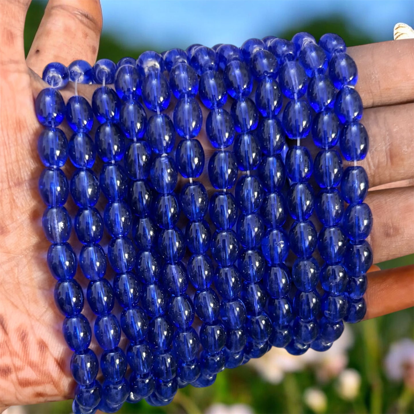 Oval Glass Beads 8mm - Ink Blue