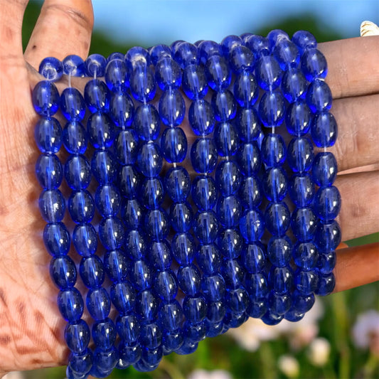 Oval Glass Beads 8mm - Ink Blue
