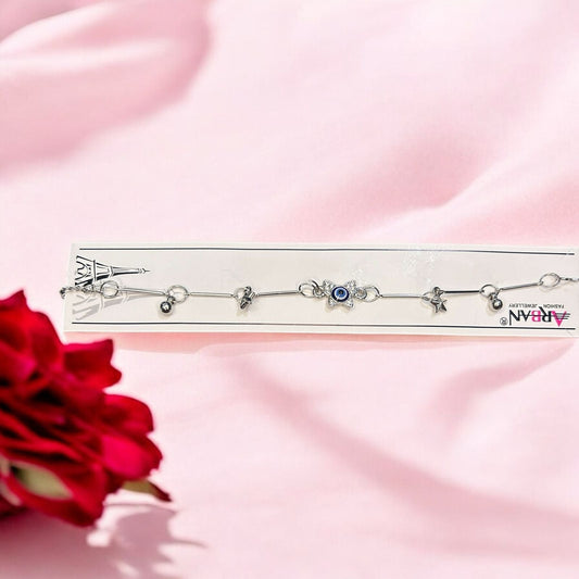 Silver Plated Evil Eye Stone Adjustable Bracelet #4