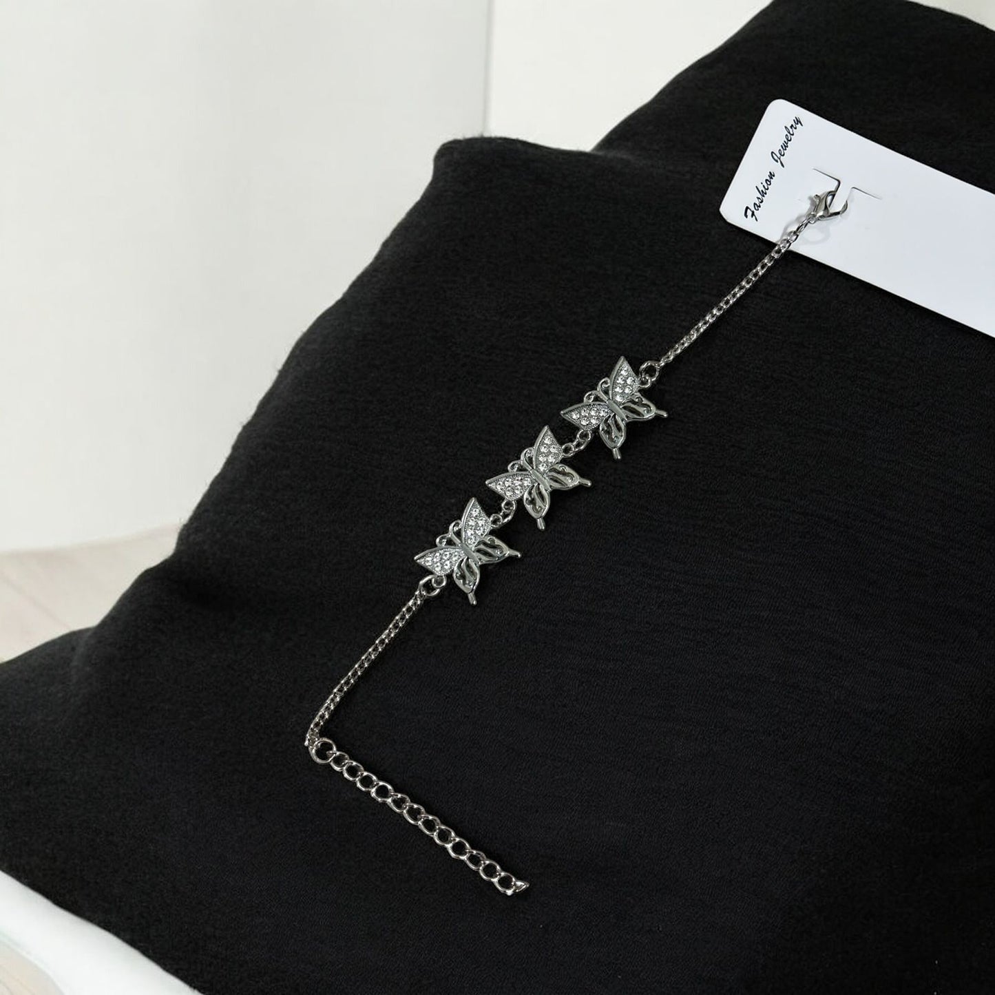 Silver Plated Adjustable Stone Butterfly Fancy Bracelet