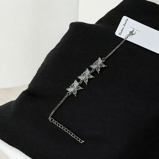 Silver Plated Adjustable Stone Butterfly Fancy Bracelet