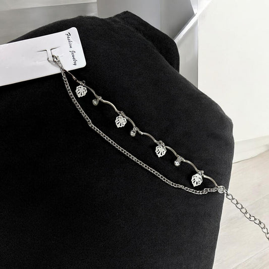 Silver Plated Adjustable Double Layer Leaf Fancy Bracelet