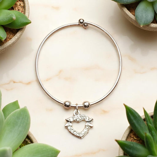 Silver Plated Fancy Heart Bracelet with Small Butterfly