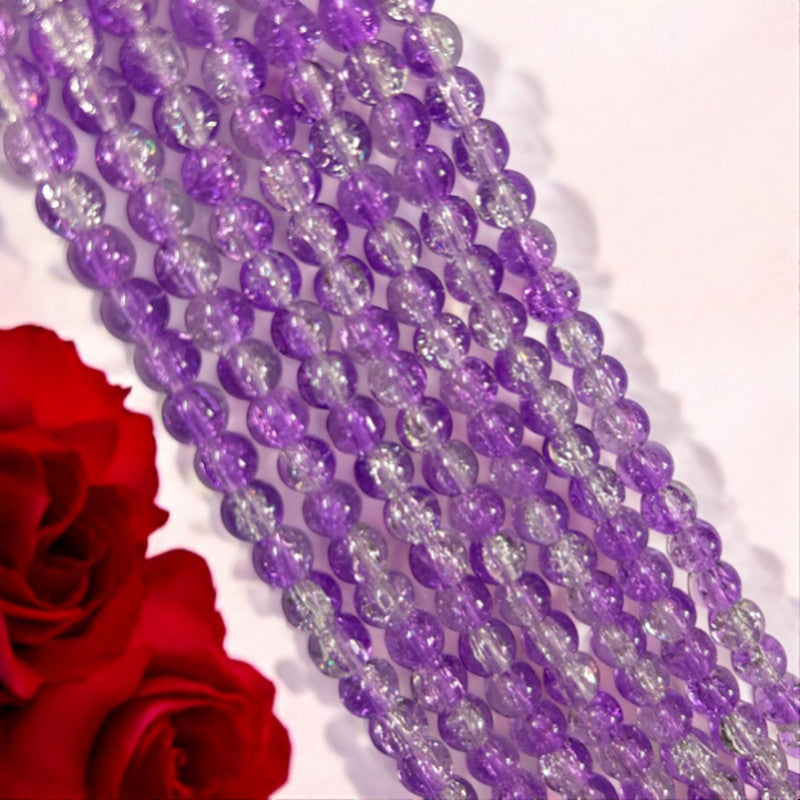 Crackle Beads 8mm - Purple & White