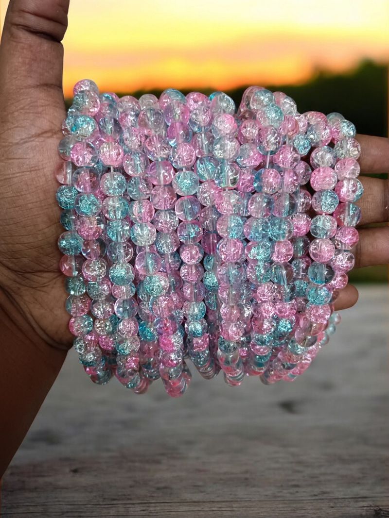Crackle Beads 8mm - Pink & Blue (Fast Moving)