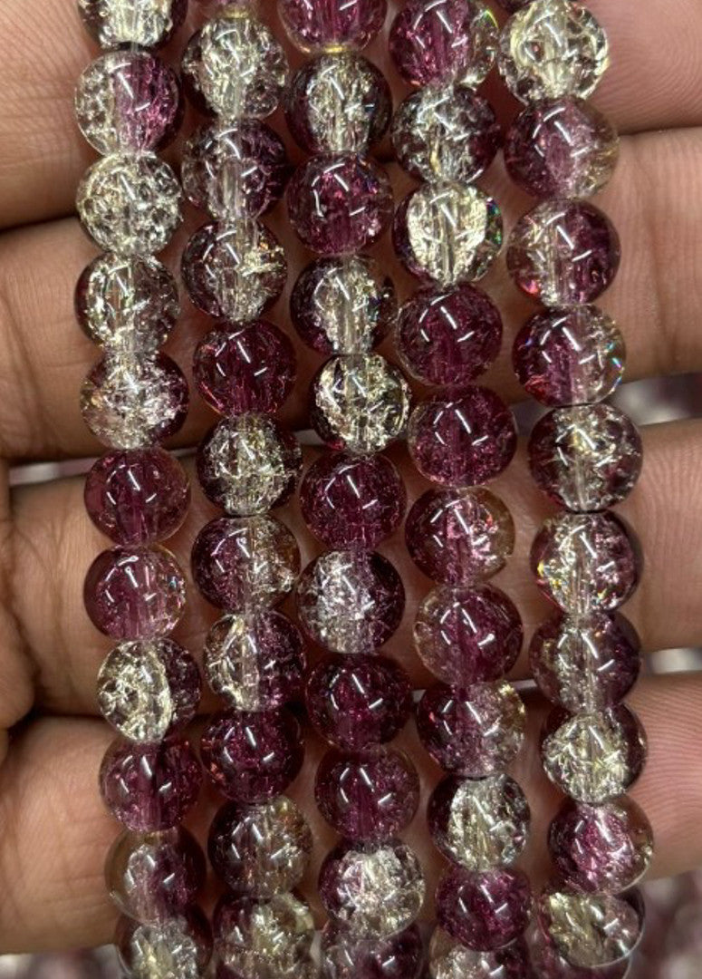 Crackle Beads 8mm - Wine & White