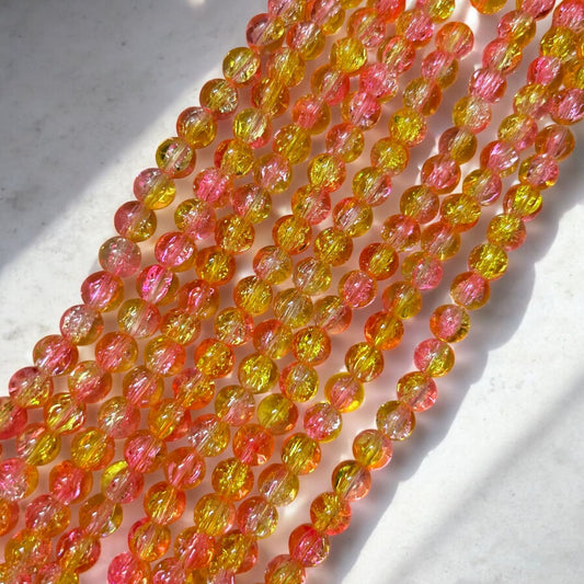 Crackle Beads 8mm - Pink & Yellow