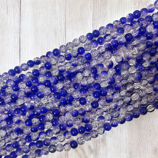 Crackle Beads 8mm - Ink Blue & White