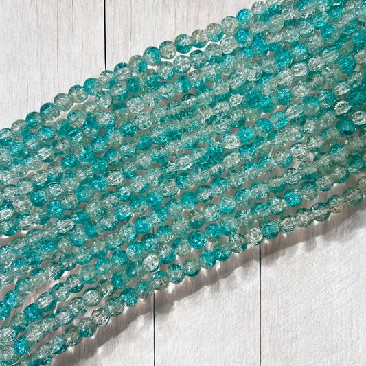 Crackle Beads 8mm - Light Blue & White