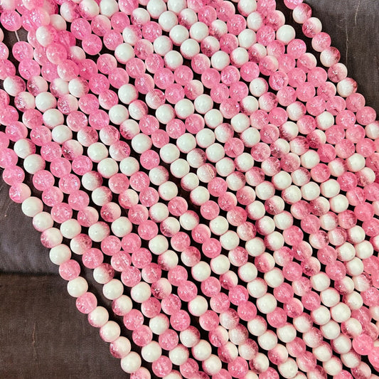 Milky Crackle Beads 8mm - Pink
