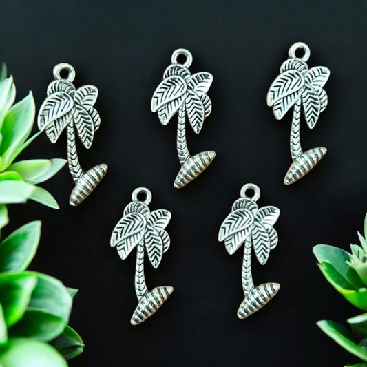 Antique Silver Coconut Tree Metal Charms (Pack of 5)