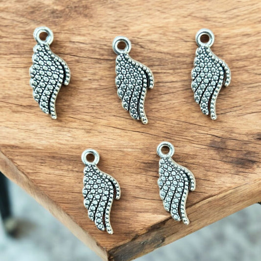 Antique Silver Angel Wings Metal Charms (Pack of 5)