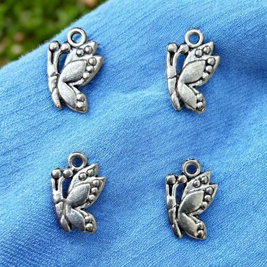 Antique Silver Flying Butterfly Metal Charms (Pack of 5)