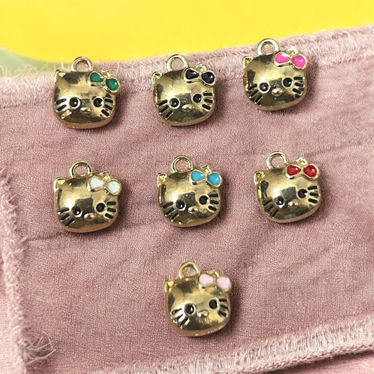 Golden Kitty Face Charms 5pcs (Mixed Colors)