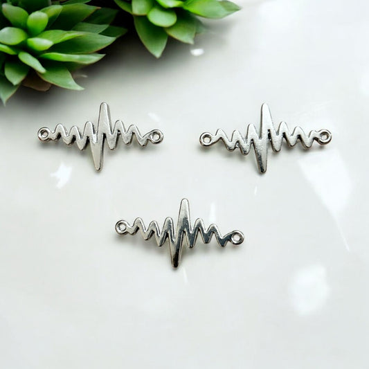 Anti-Tarnish Silver Heart Beat Connector Charm 1pc