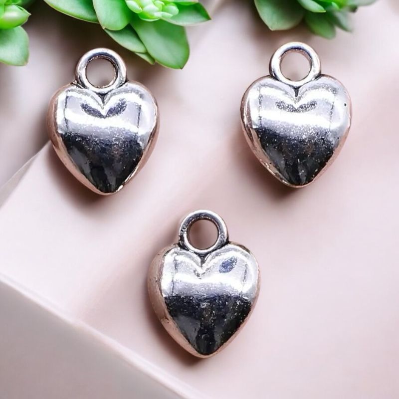 Puffed Heart Metal Charm 3pcs