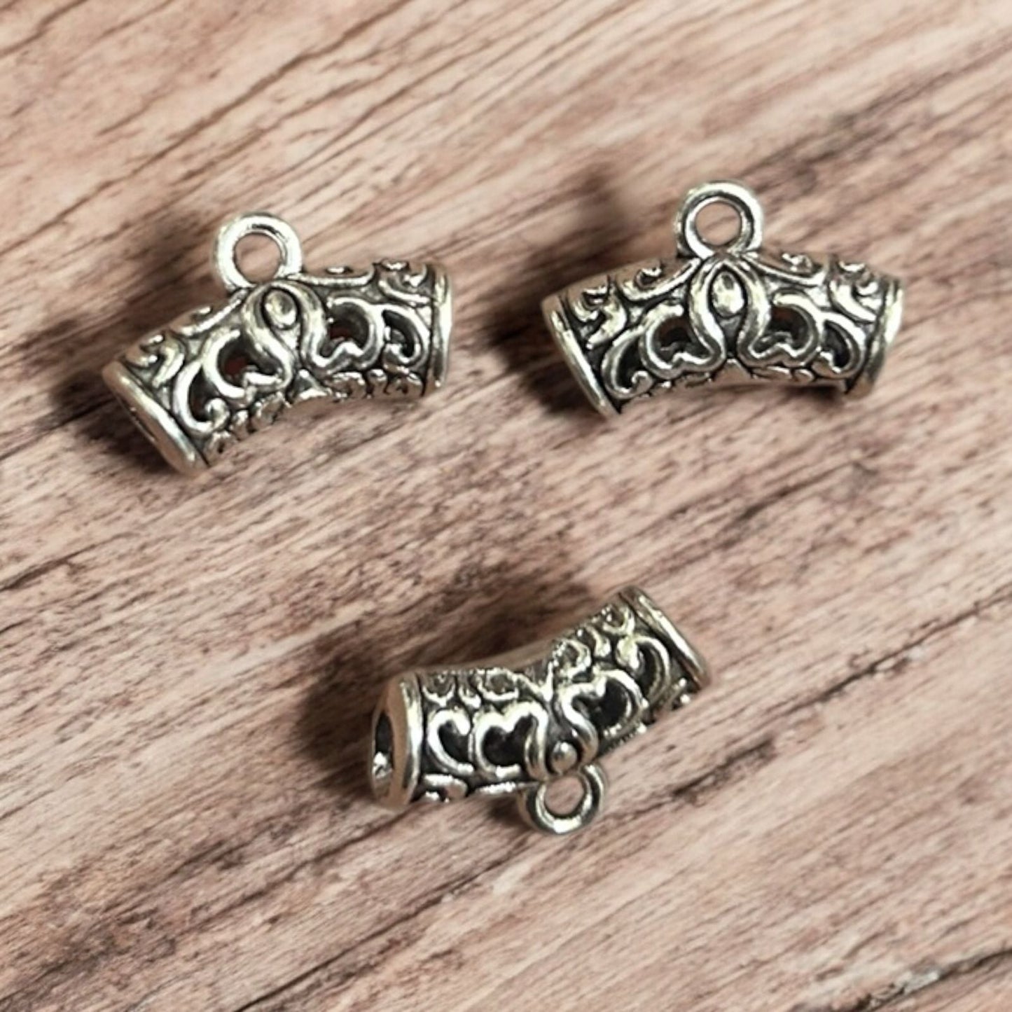 Antique Silver Curve Spacer with Connector 3Pcs