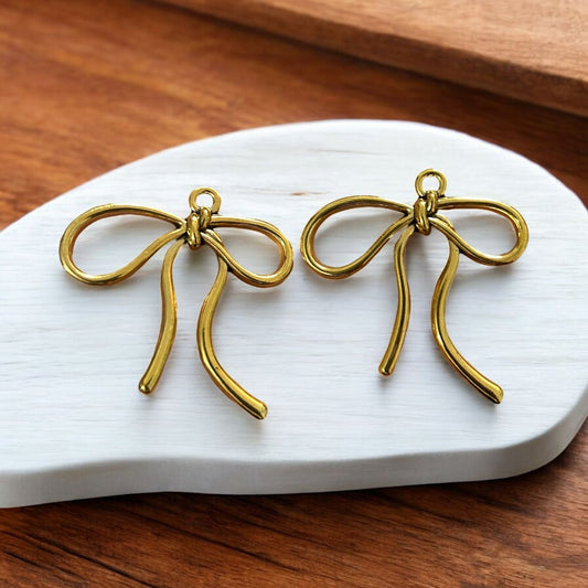 Gold Stainless Steel Bow Knot Charm (Big - 1pc)