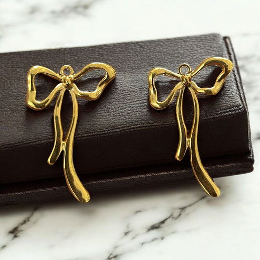 Gold Romantic Stainless Steel Bow Charm (Big - 1pc)