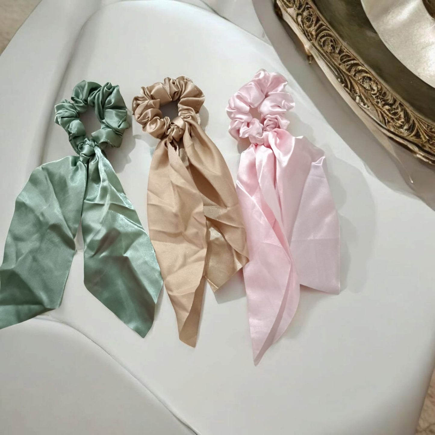 Bowknot Satin Chiffon Long Tail Scrunchies
