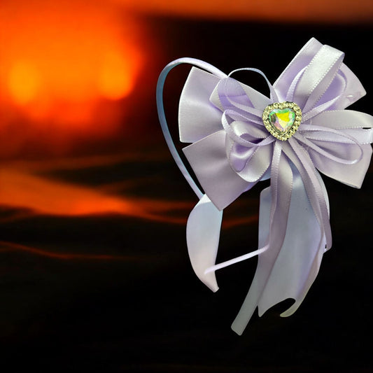 Premium Ribbon Bow with Heart Stone Hairband/Headband for Baby Girls, Kids (1 Piece)