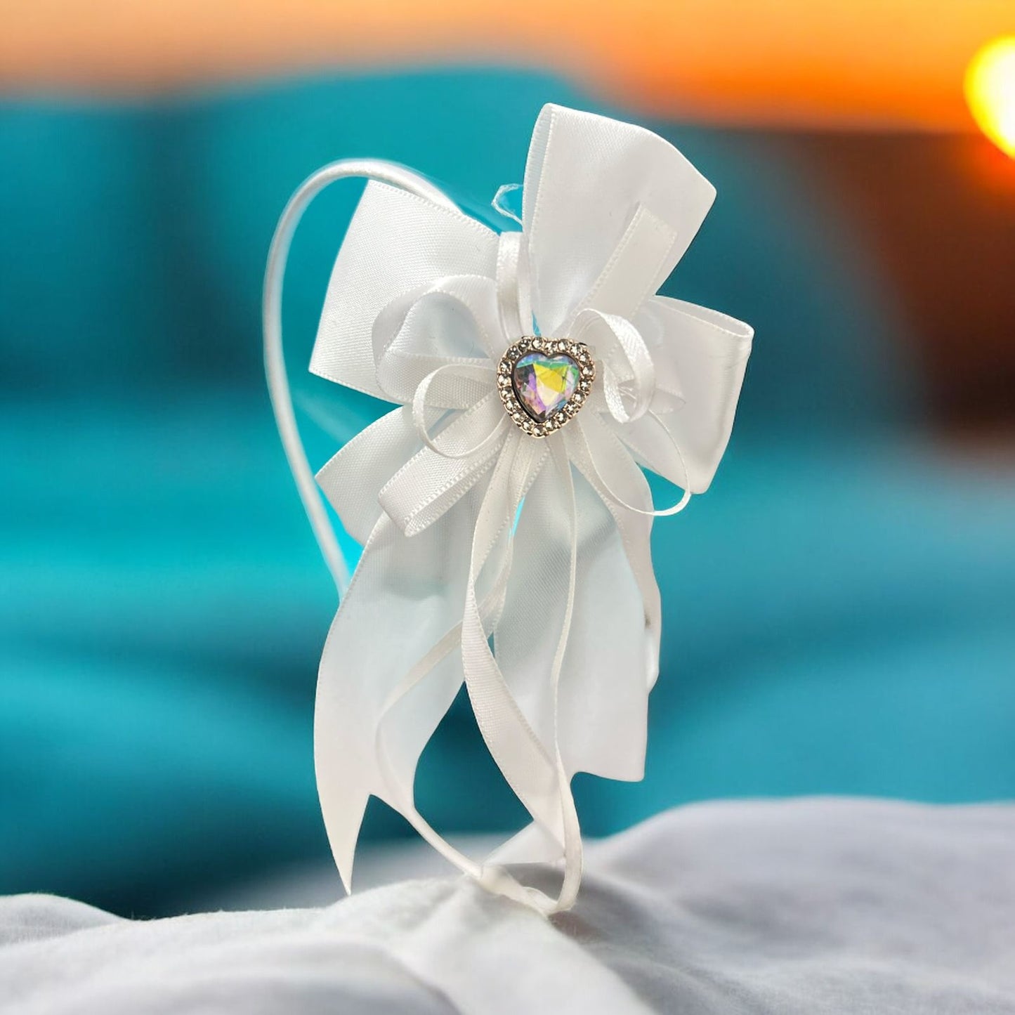 Premium Ribbon Bow with Heart Stone Hairband/Headband for Baby Girls, Kids (1 Piece)