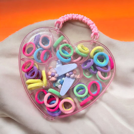 Heart Colorful Hair Band & Hair Clip Gift Combo Box for Girls