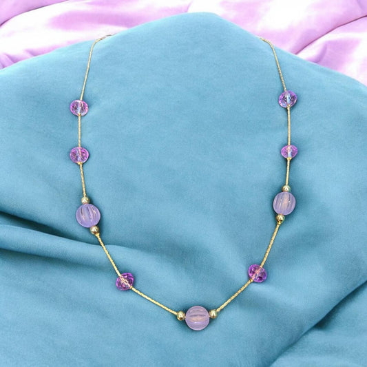 Shimmering Crystals Beads with Gold Chain Necklace Jewelry for Kids/Girls