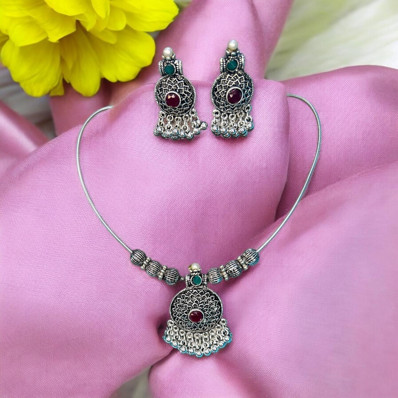 Oxidized Necklace & Earring Jewelry Set For Women